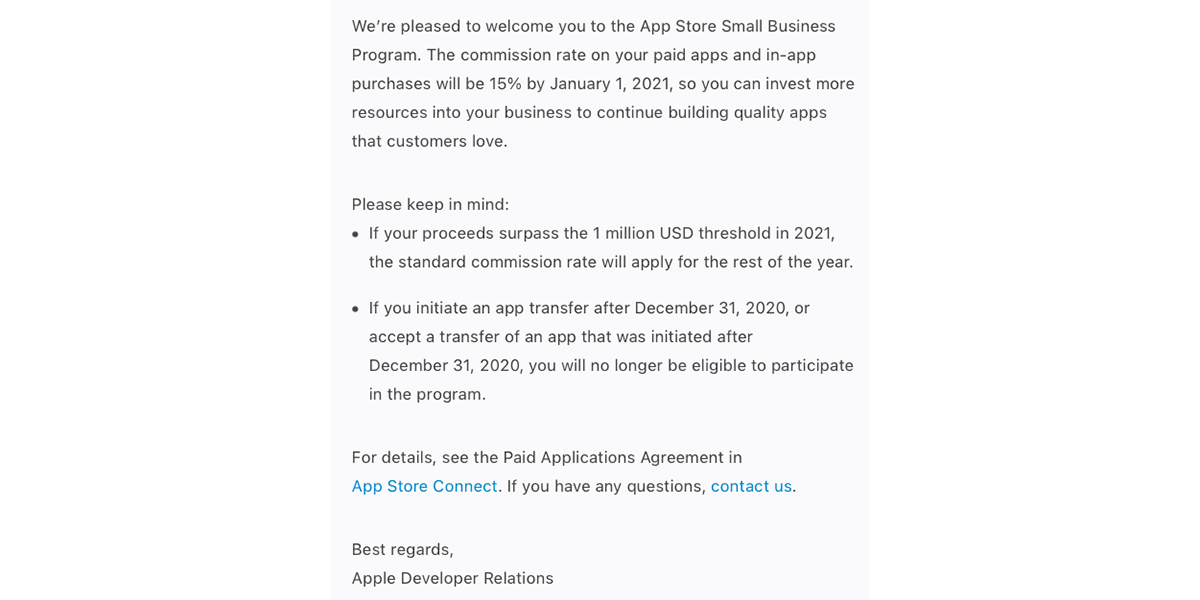 Small Business Program confirmation emails