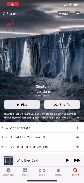 A short video showing the new animated album artworks on Apple Music