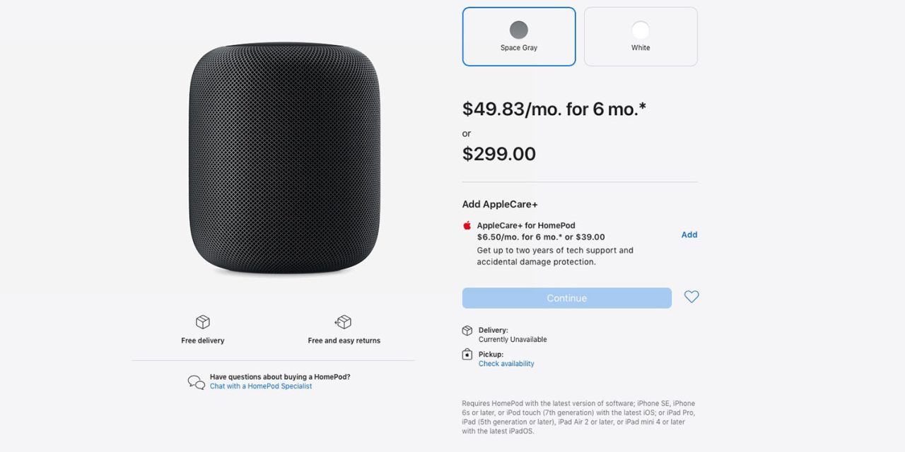 Space Gray HomePod unavailable