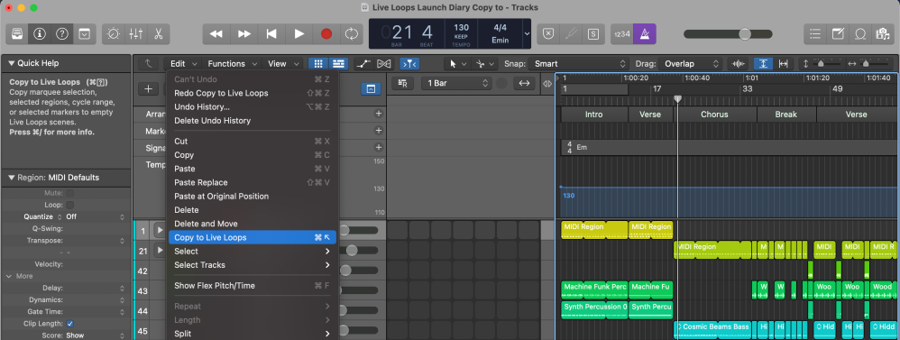 Copy to Live Loops in Logic Pro