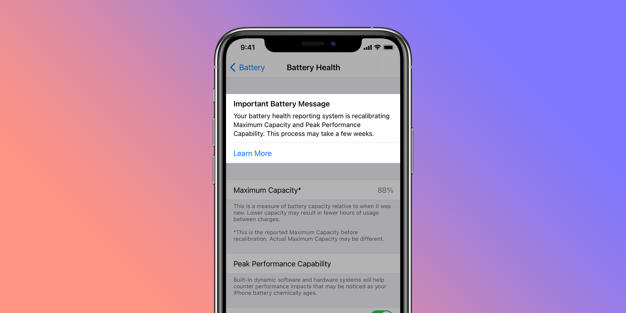 iphone battery health maximum capacity