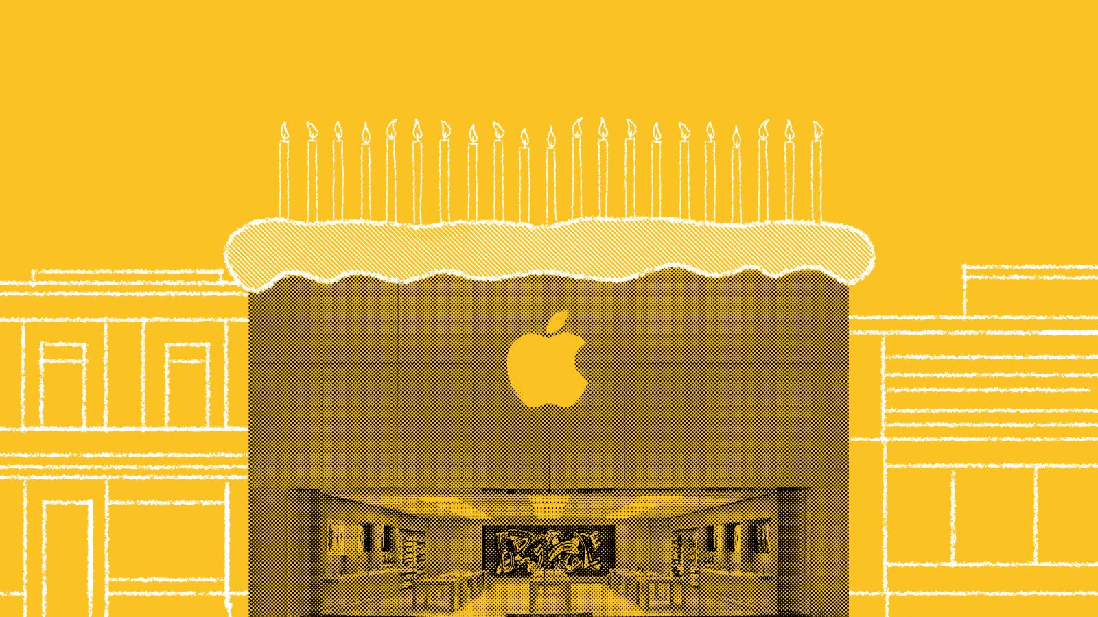 An Apple Store represented as a cake to celebrate 20 years of Apple Stores