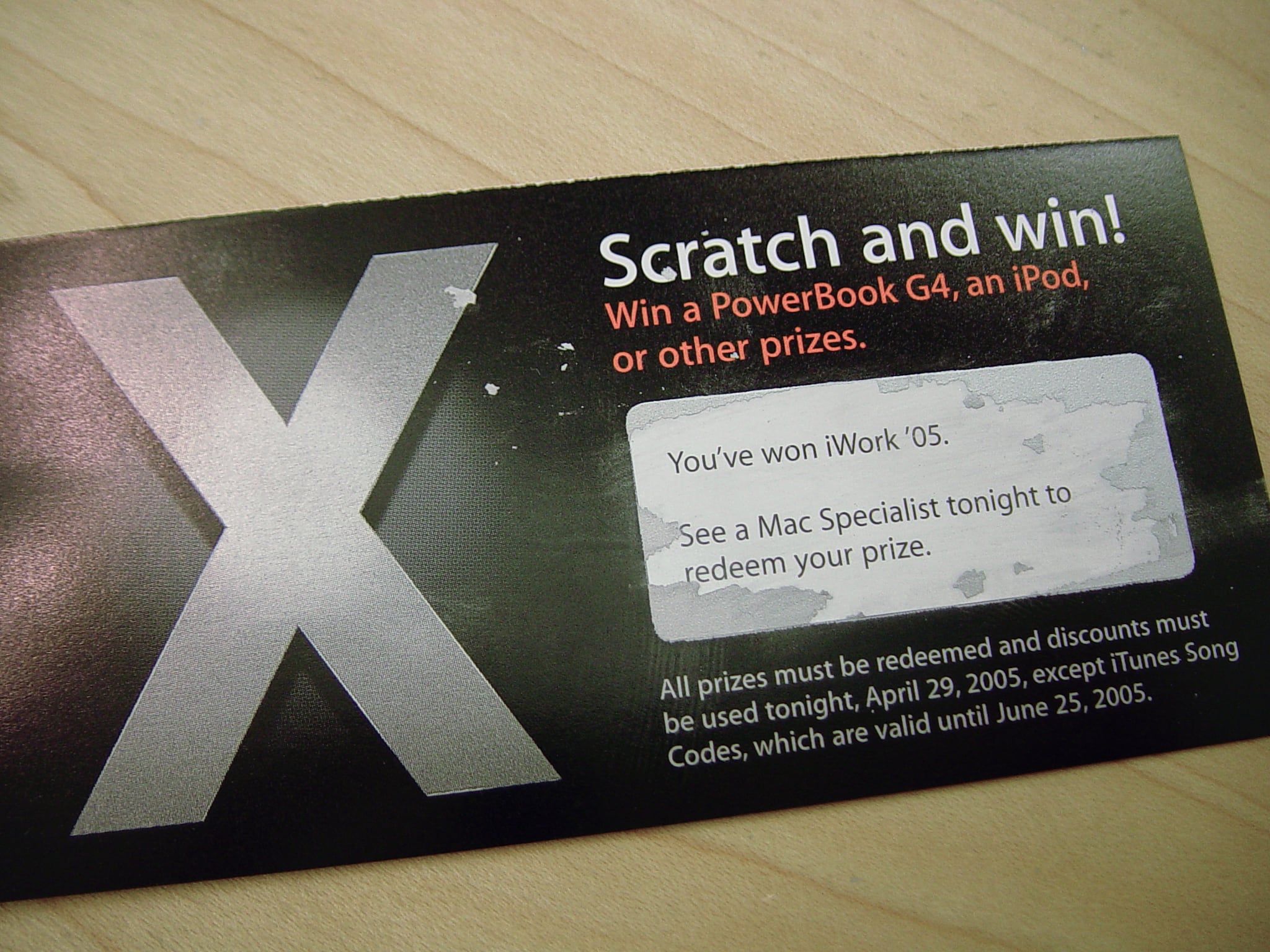 A Tiger World Premiere Scratch and Win card.