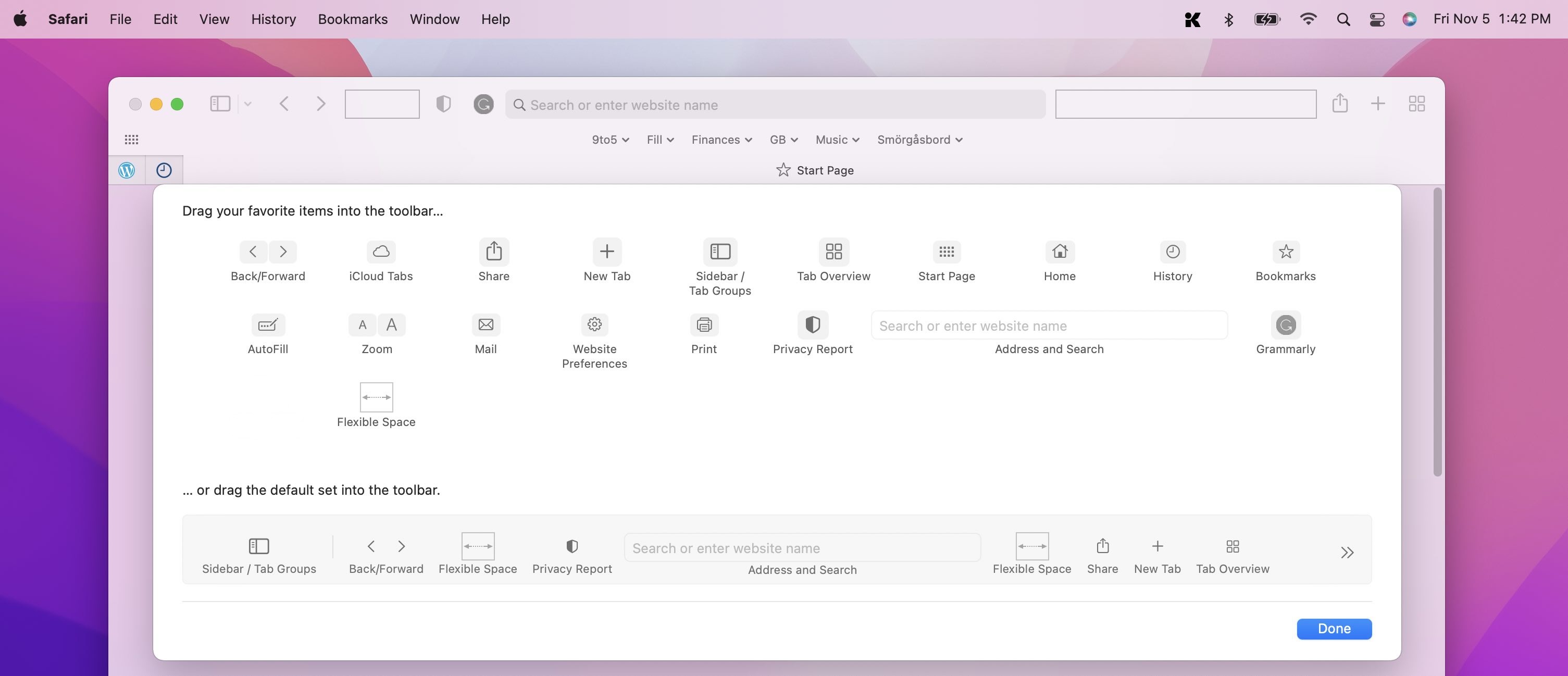 How Safari in macOS Monterey works - walkthrough customize toolbar 2