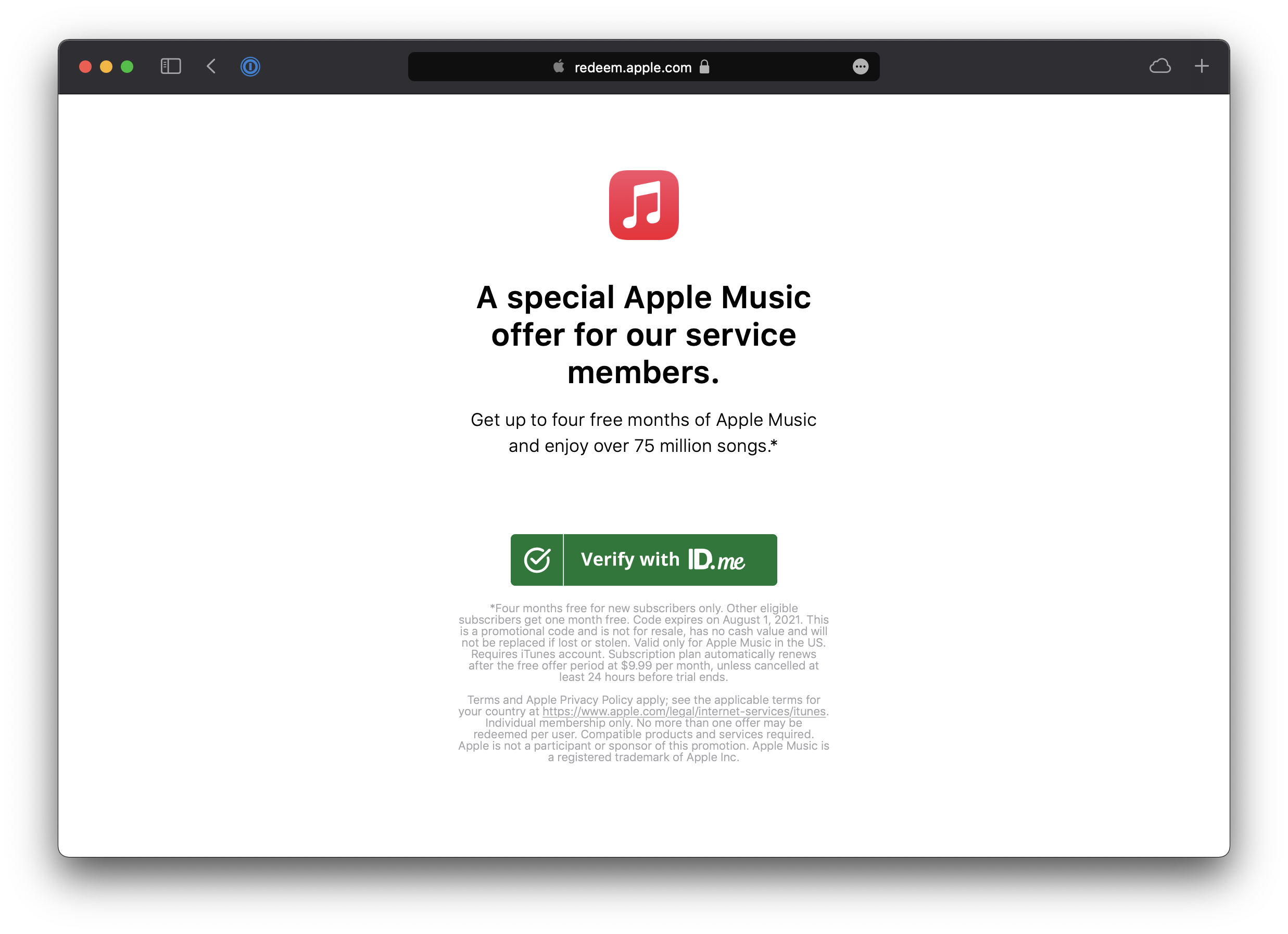 Apple Music offering up to four months free for US military and