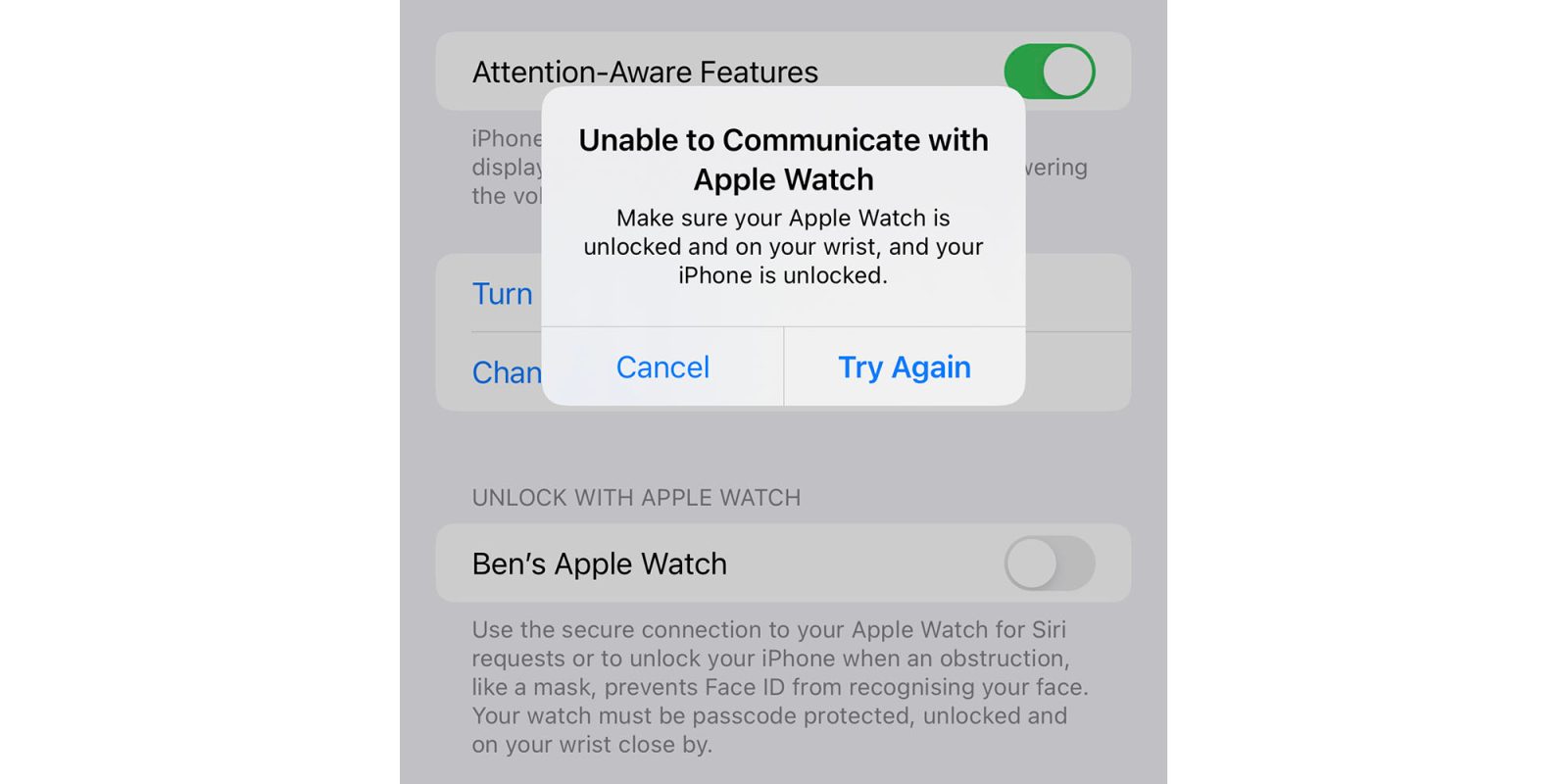 Unlock with Apple Watch not working iPhone 13