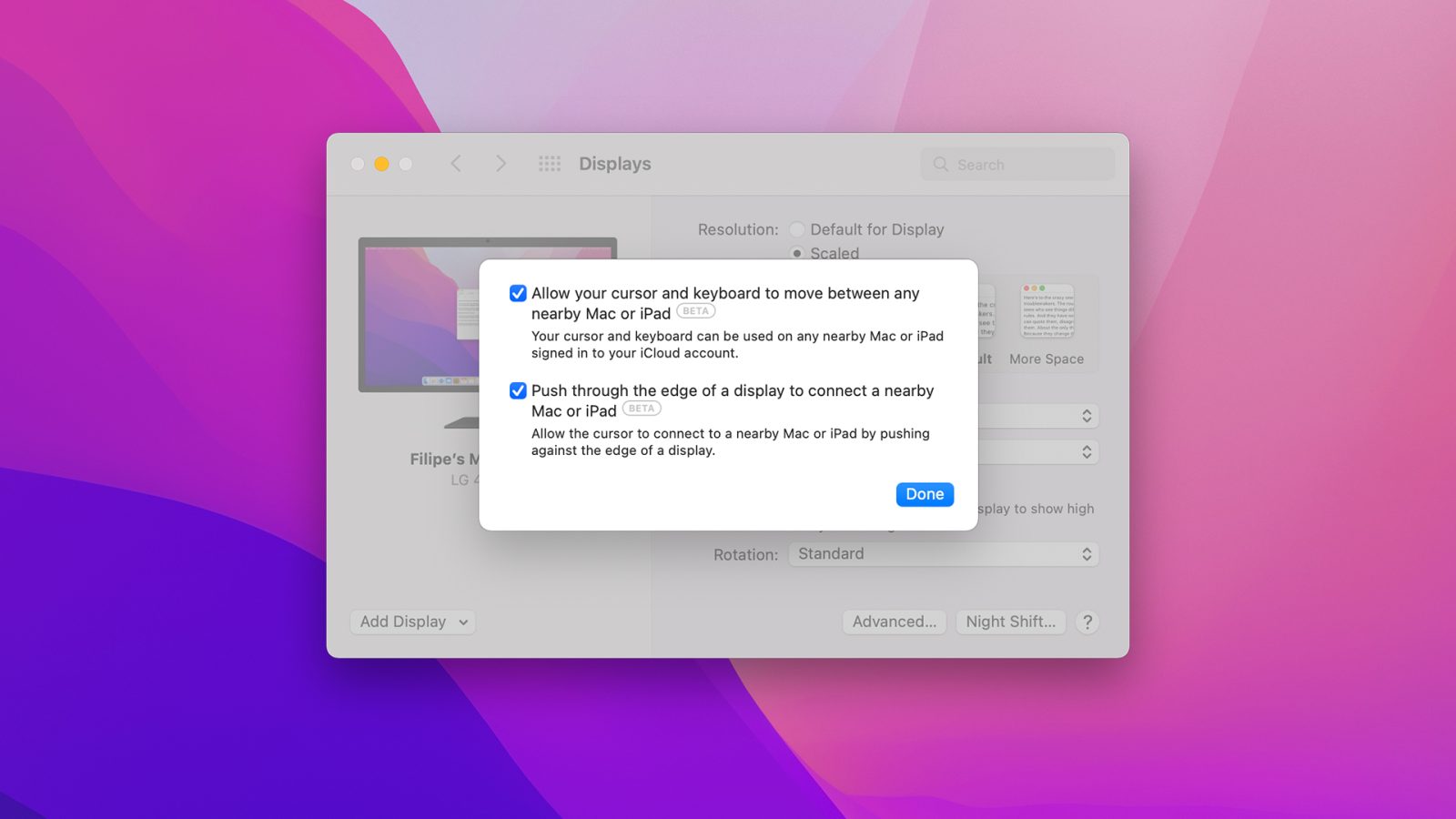 photo of Universal Control now labeled as ‘beta’ ahead of macOS Monterey official release image