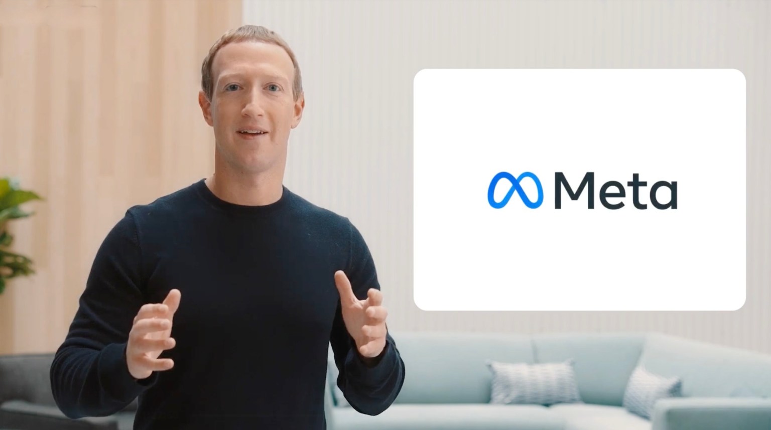 Mr Mark Zuckerberg wearing a black tshir, talking about Meta and Metaverse
