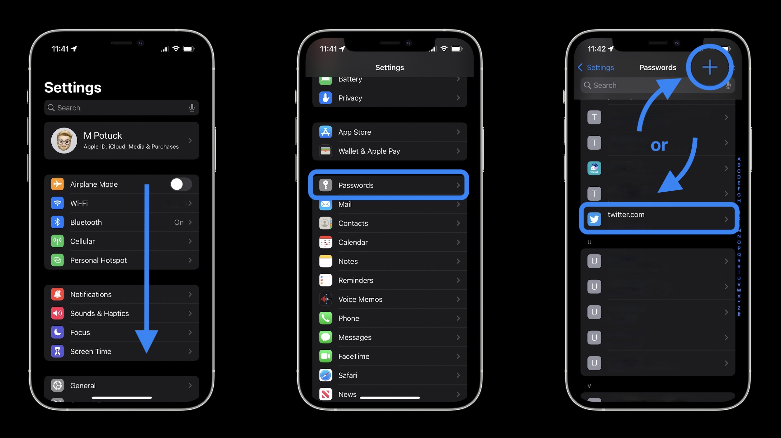 How to set up iOS 15 2FA code generator and autofill - iOS Settings app > Passwords > Create new or select existing login