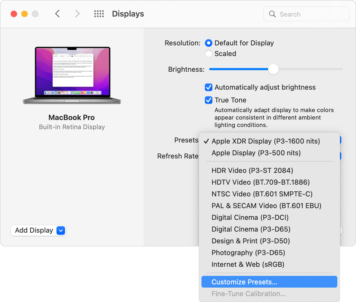 2021 MacBook Pro features display reference modes and