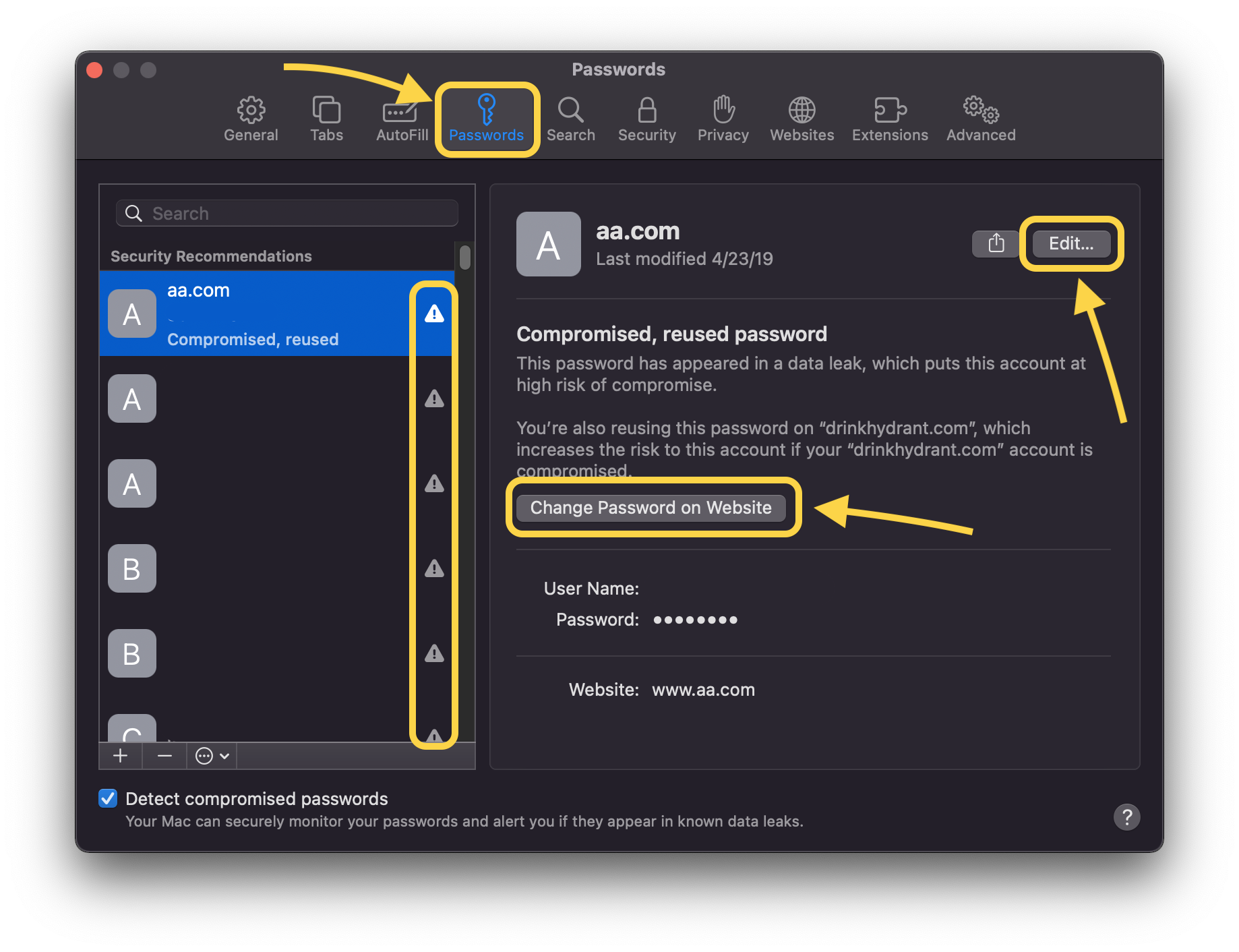 safari password management