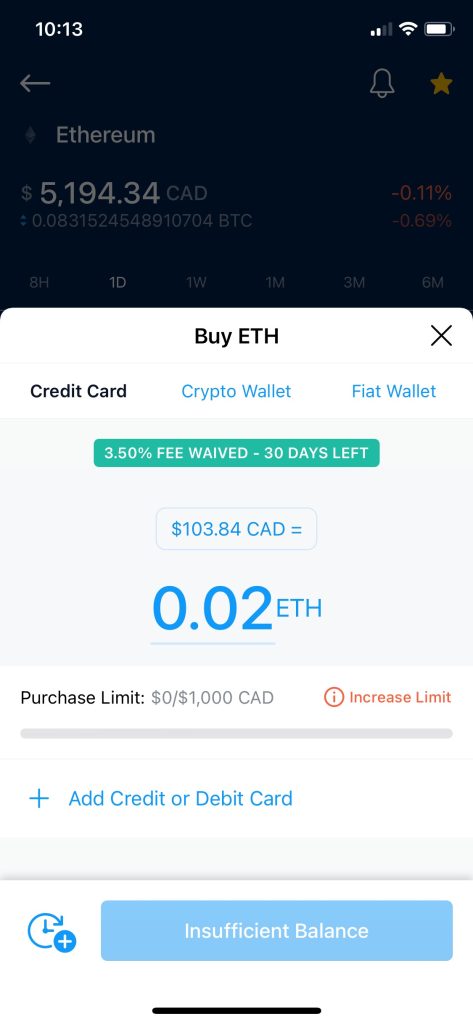 Crypto.com iOS app Buying Page