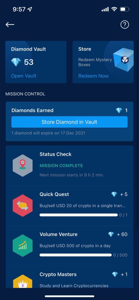 Crypto.com iOS app - Missions Page