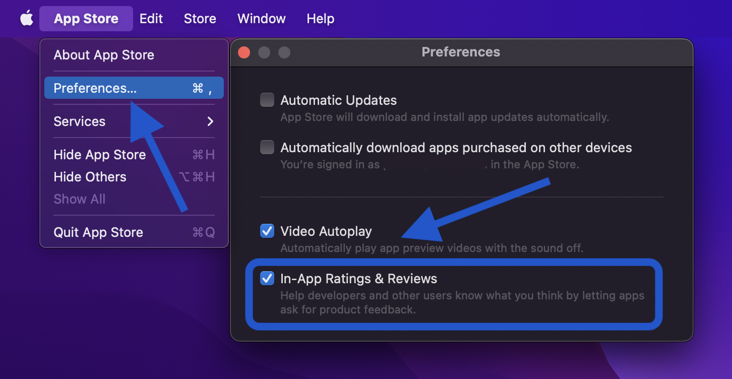 How to turn off in-app review requests on Mac