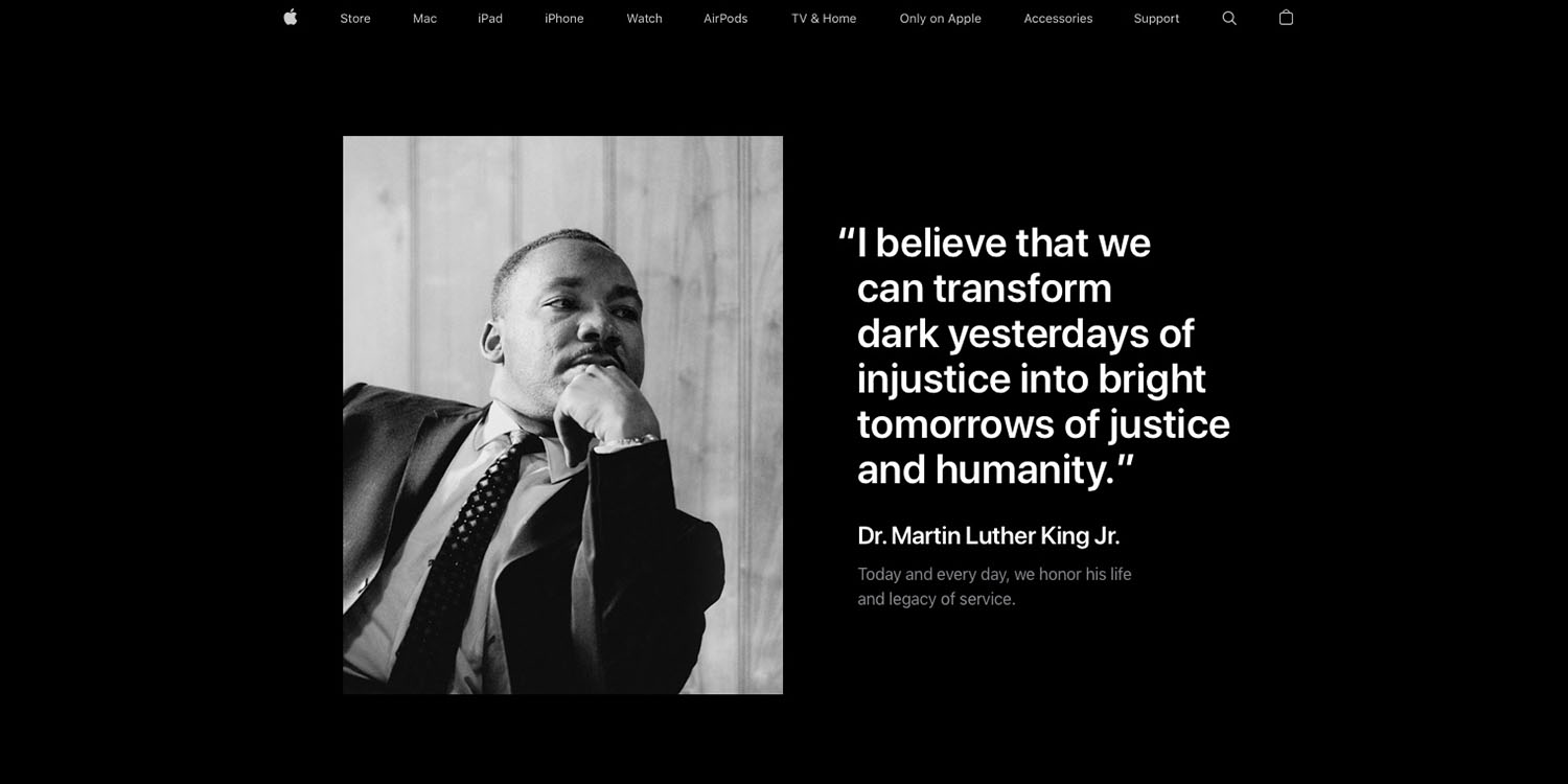 Martin Luther King Jr on Apple homepage