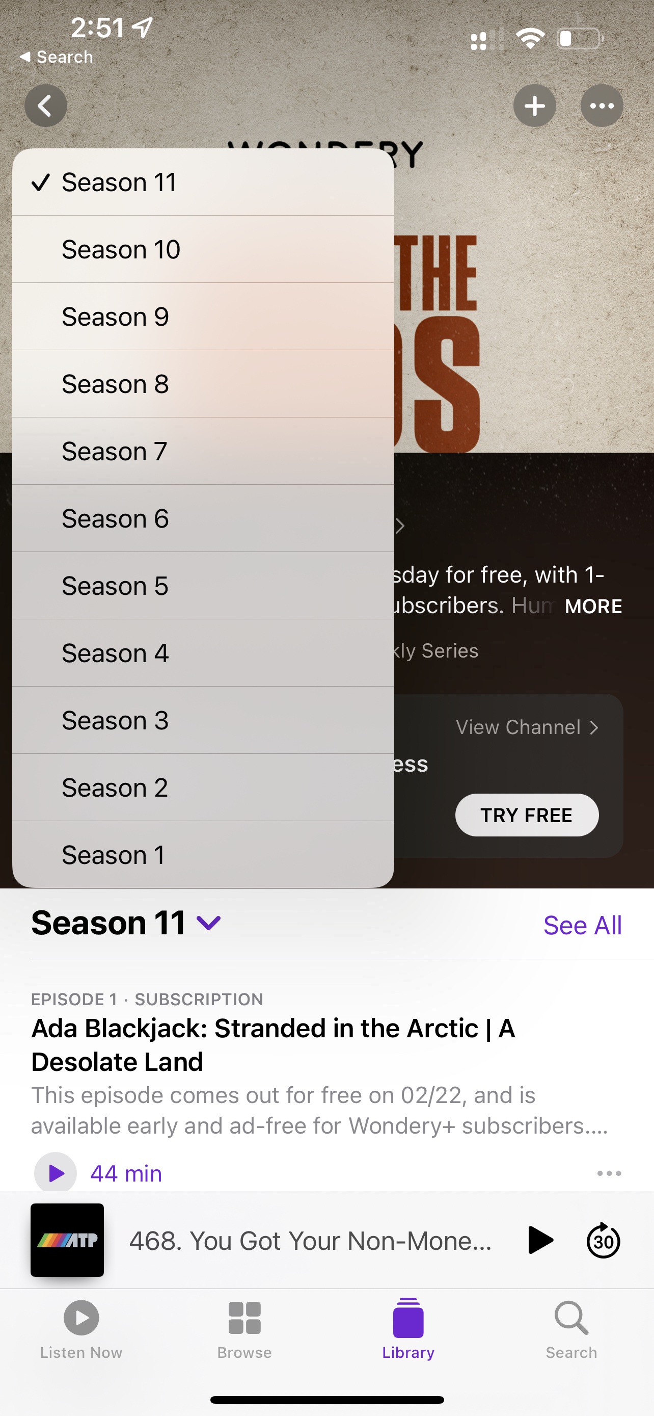 Apple Podcasts filters in iOS 15.4 beta.