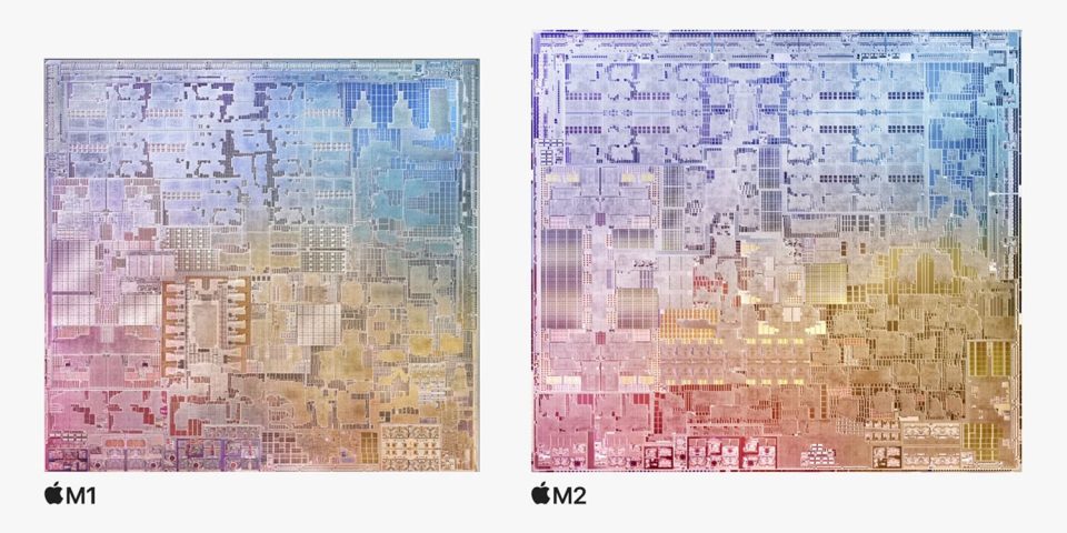 M1 versus M2 chip | Side-by-side illustrations