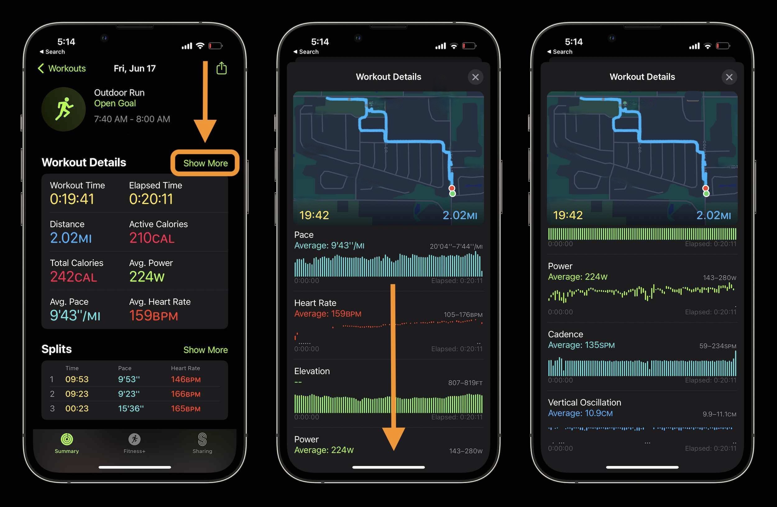 Apple Watch running metrics view on iPhone