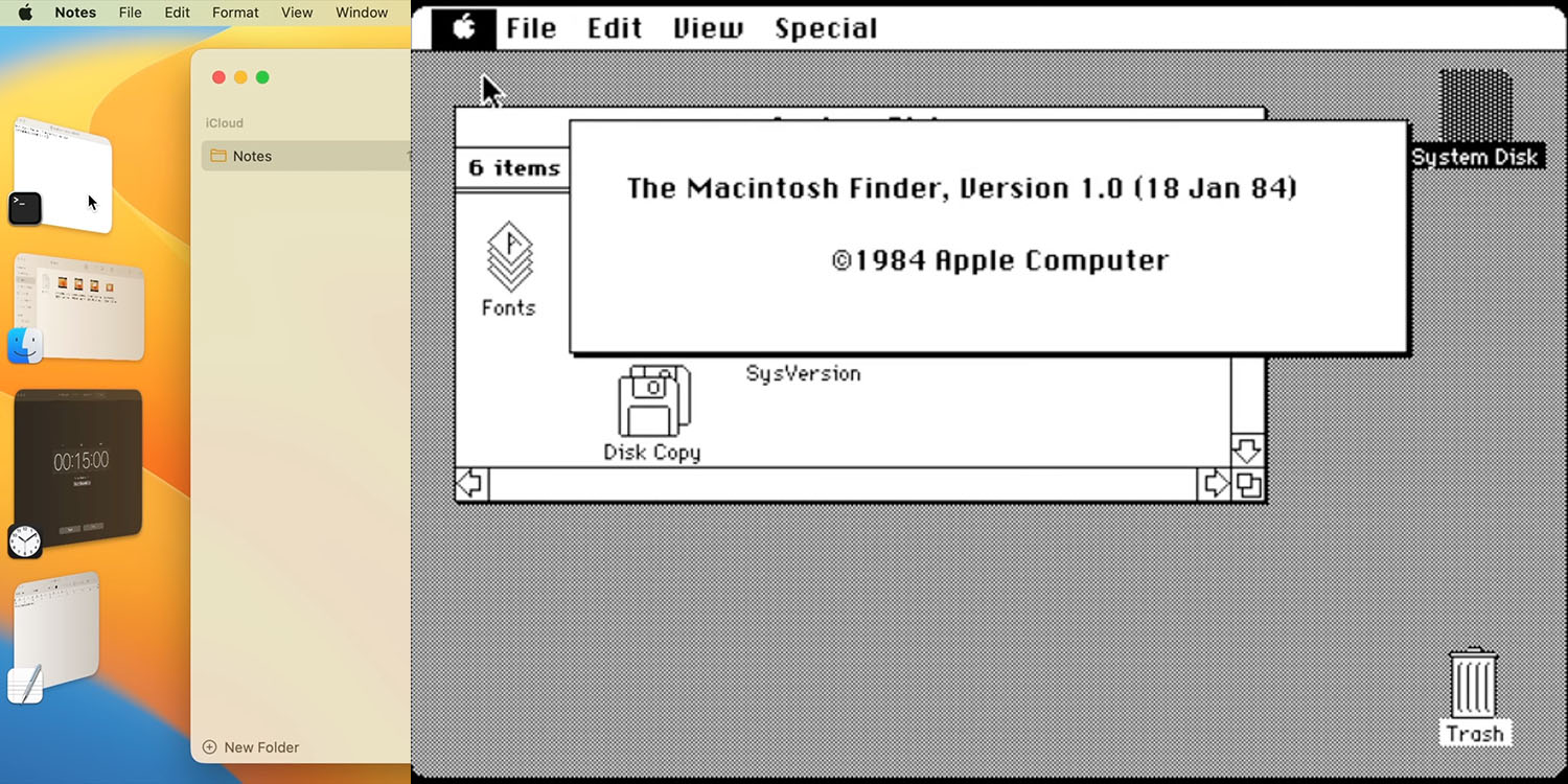 macOS from 1984 | Screengrab overlayed on Ventura