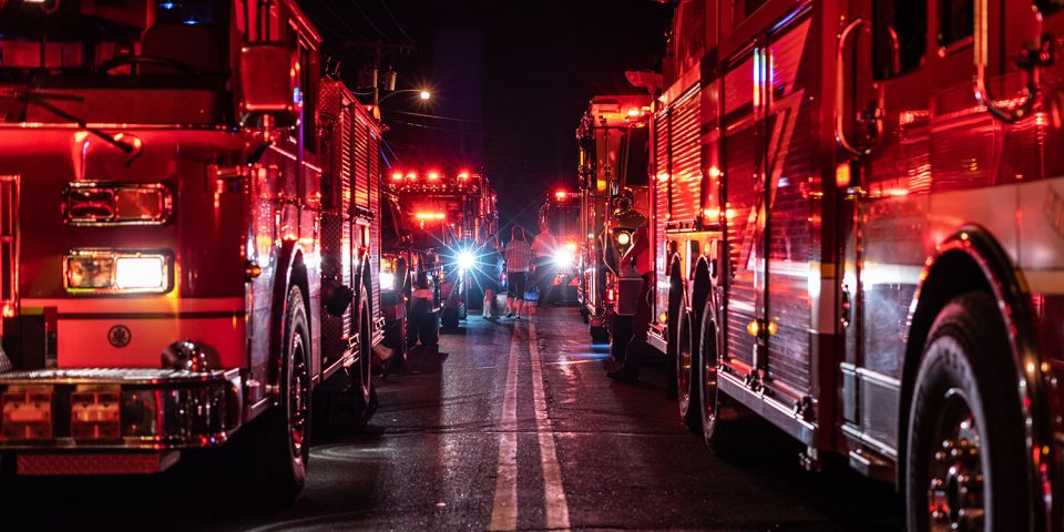 Emergency communication system | Fire trucks at night