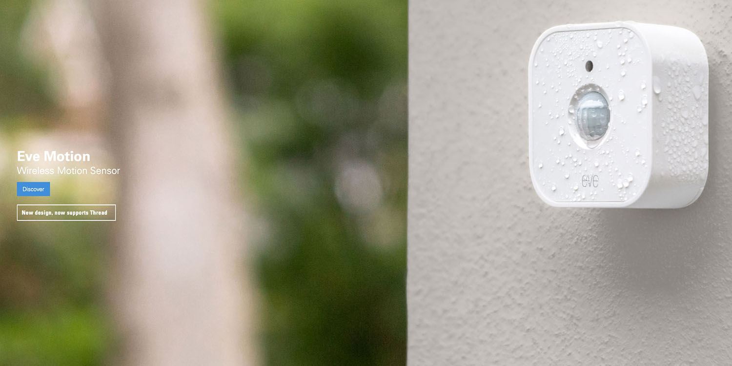 Eve motion sensor shown attached to exterior wall