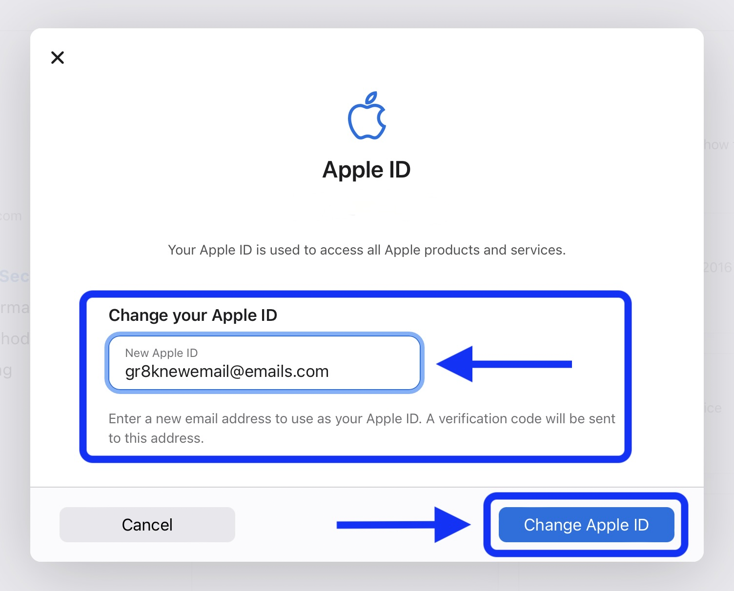 How do I completely change my Apple ID?