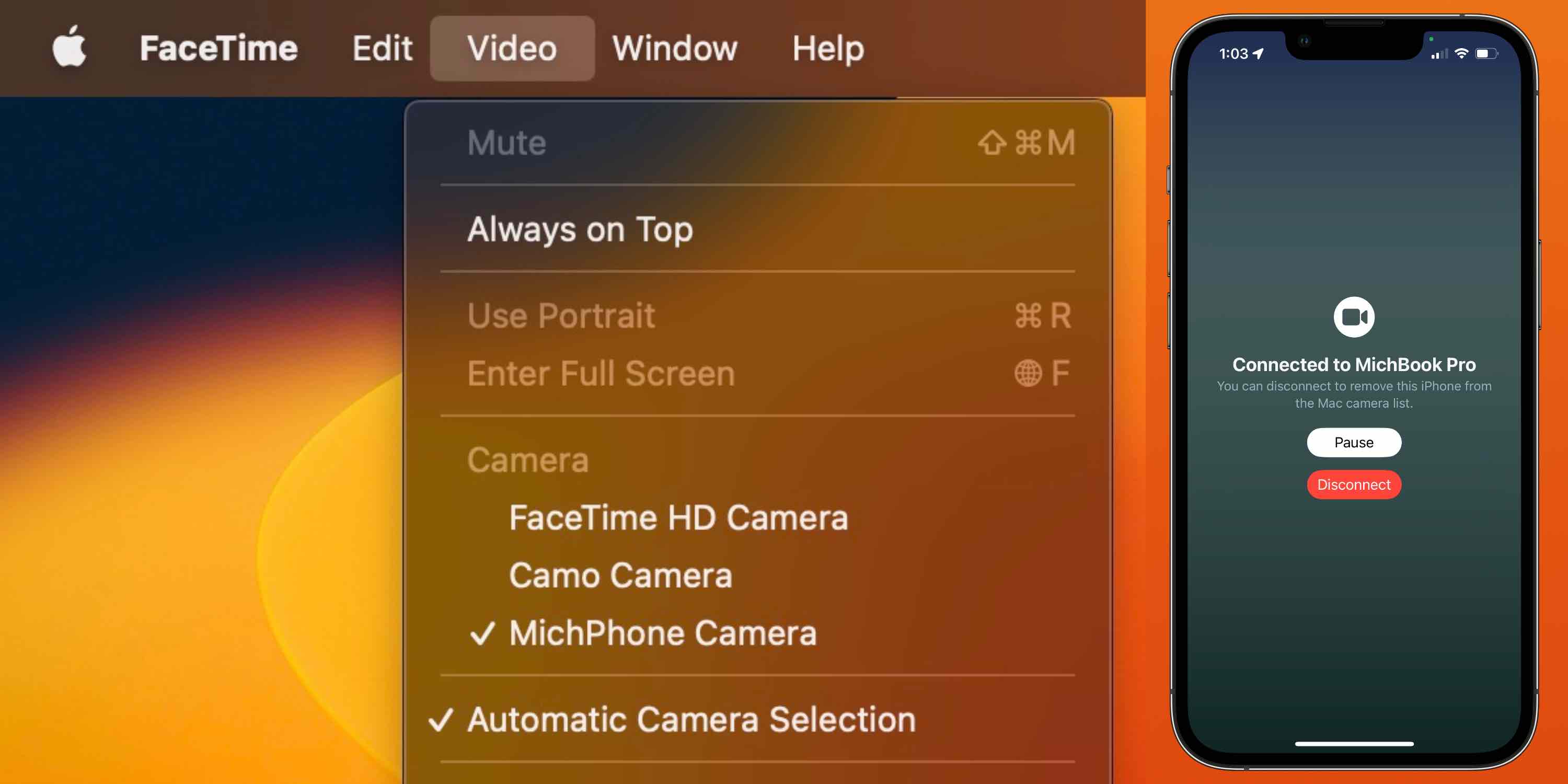 iPhone as Mac webcam Continuity Camera 2