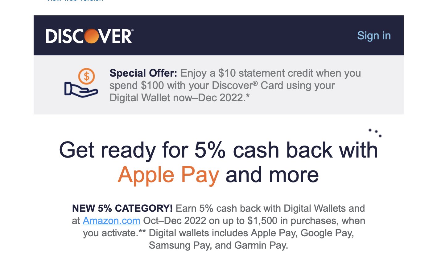 Discover Apple Pay cash back 5%