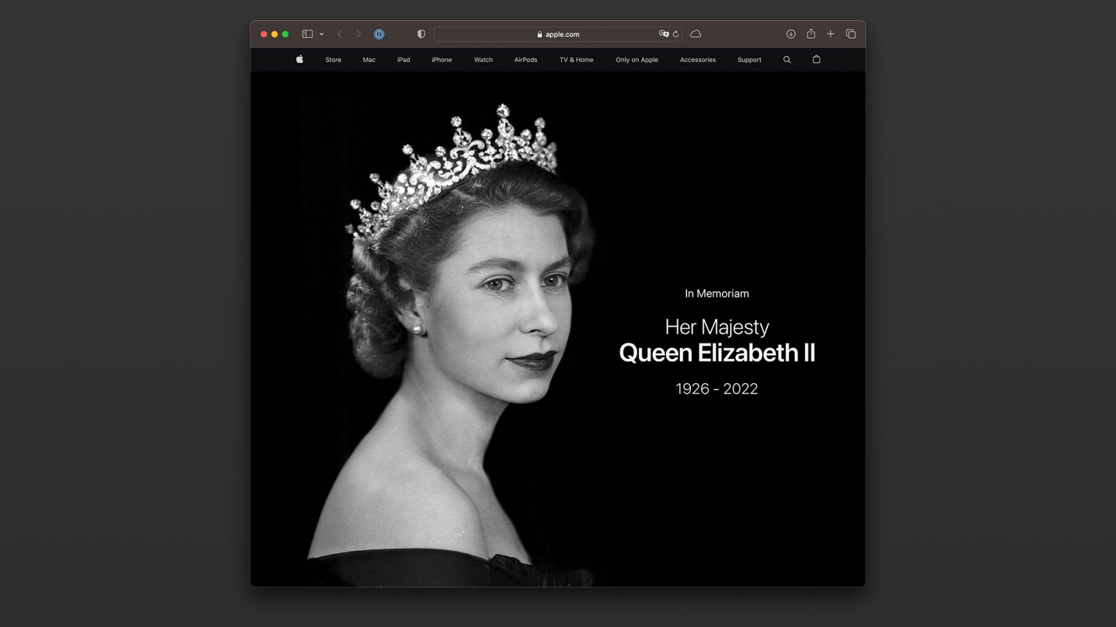 Apple updates its homepage with tribute to Queen Elizabeth II
