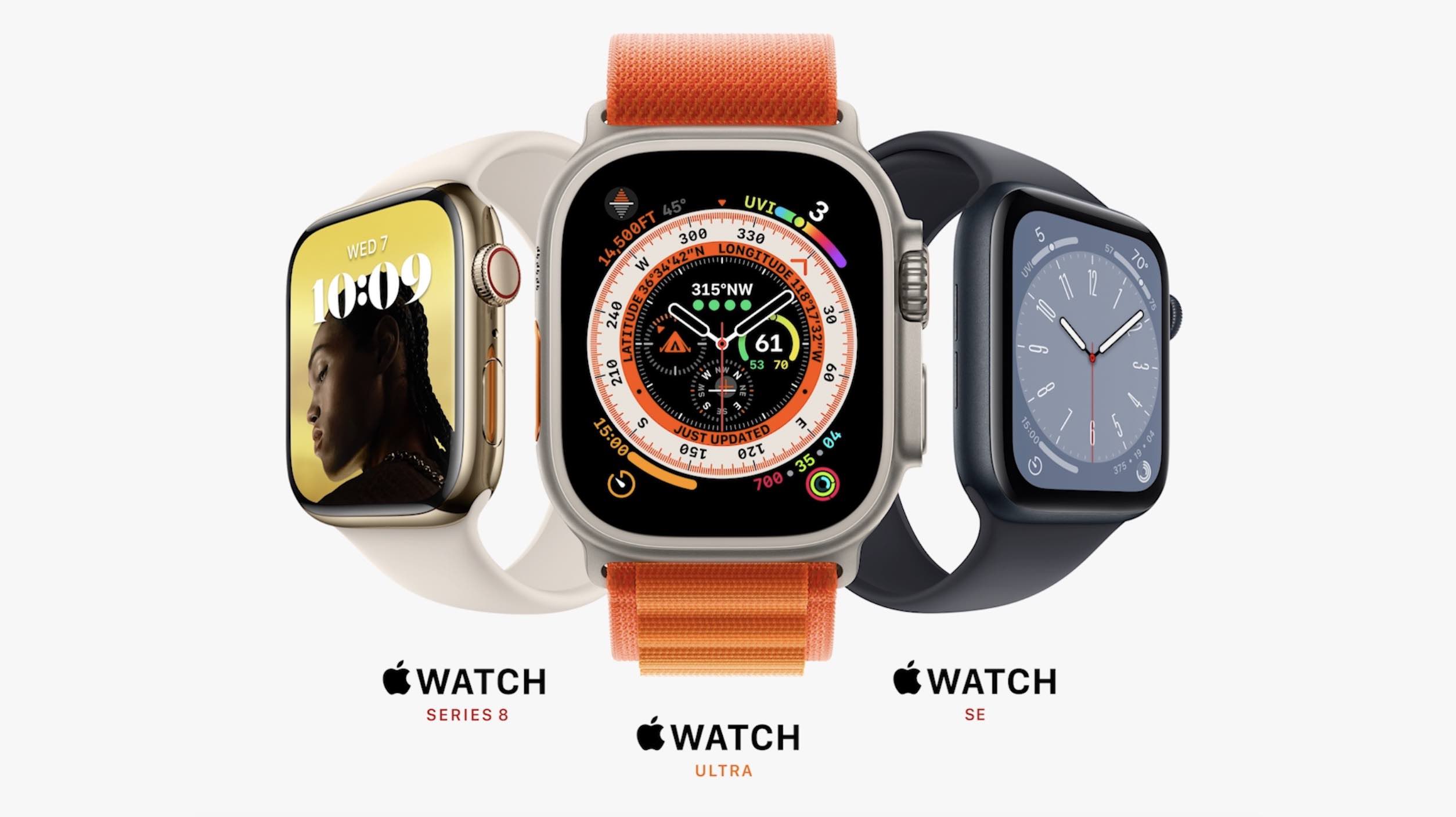 Apple Watch Ultra vs 8, SE comparison