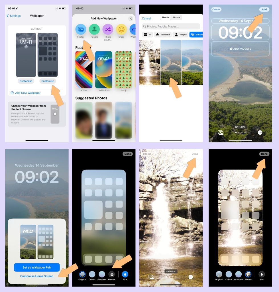 how to set different home screen lock screen wallpaper iphone