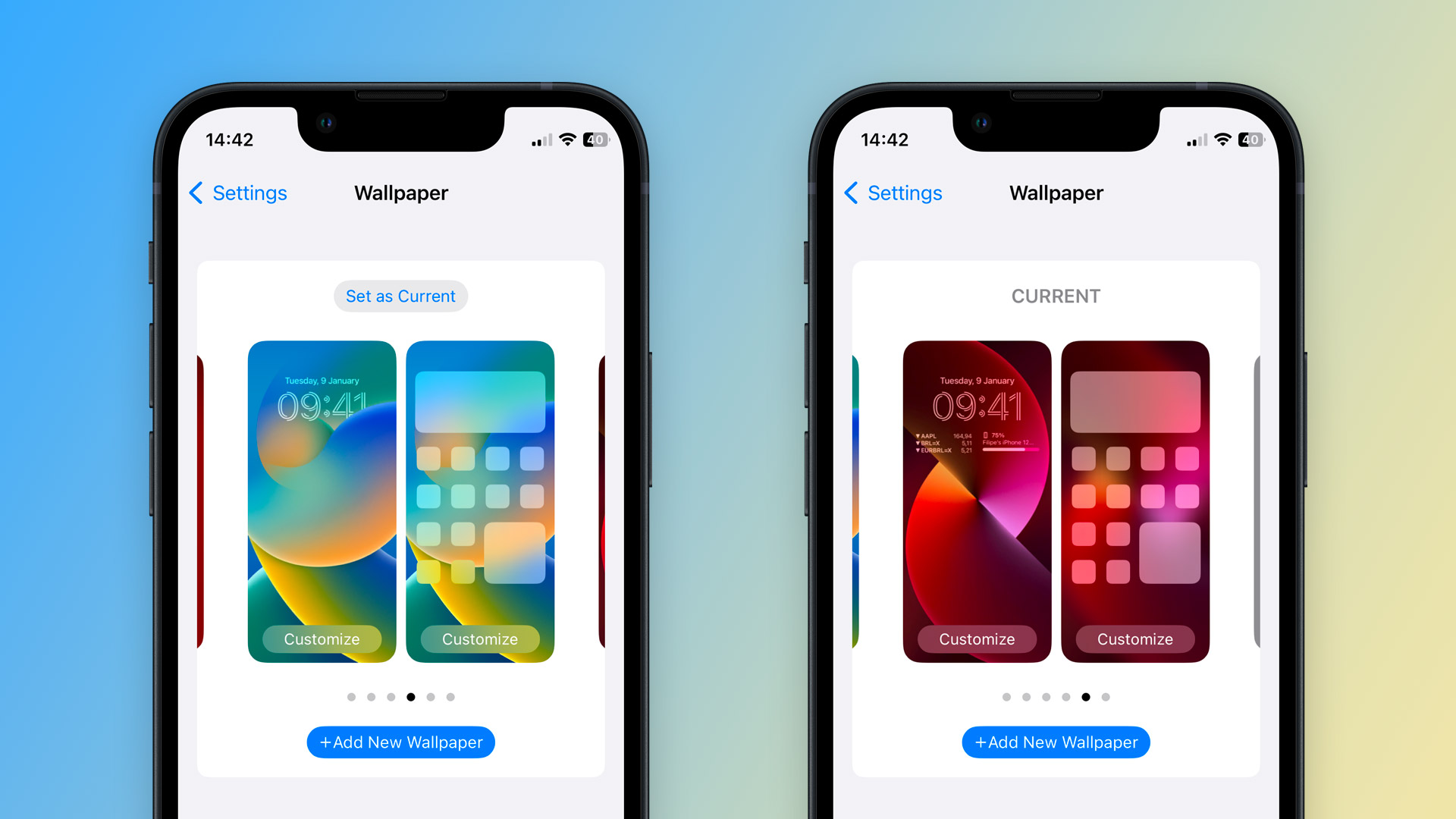 iOS  lets users switch between wallpaper sets in the Settings