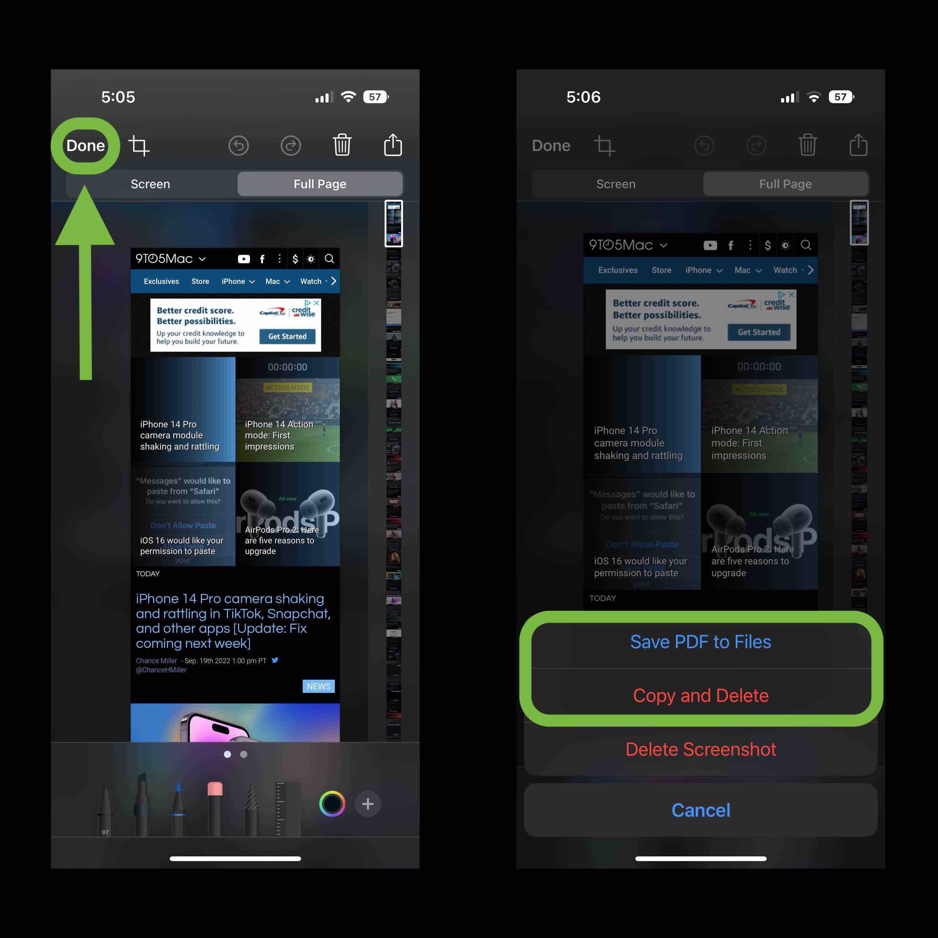 Screenshot on iPhone 14 Take regular and scrolling 9to5Mac