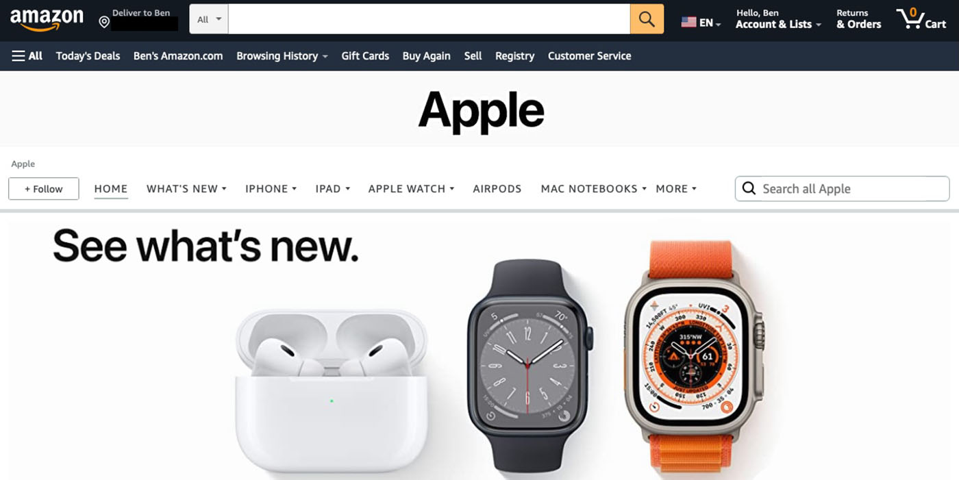 Apple and Amazon | Official store screengrab