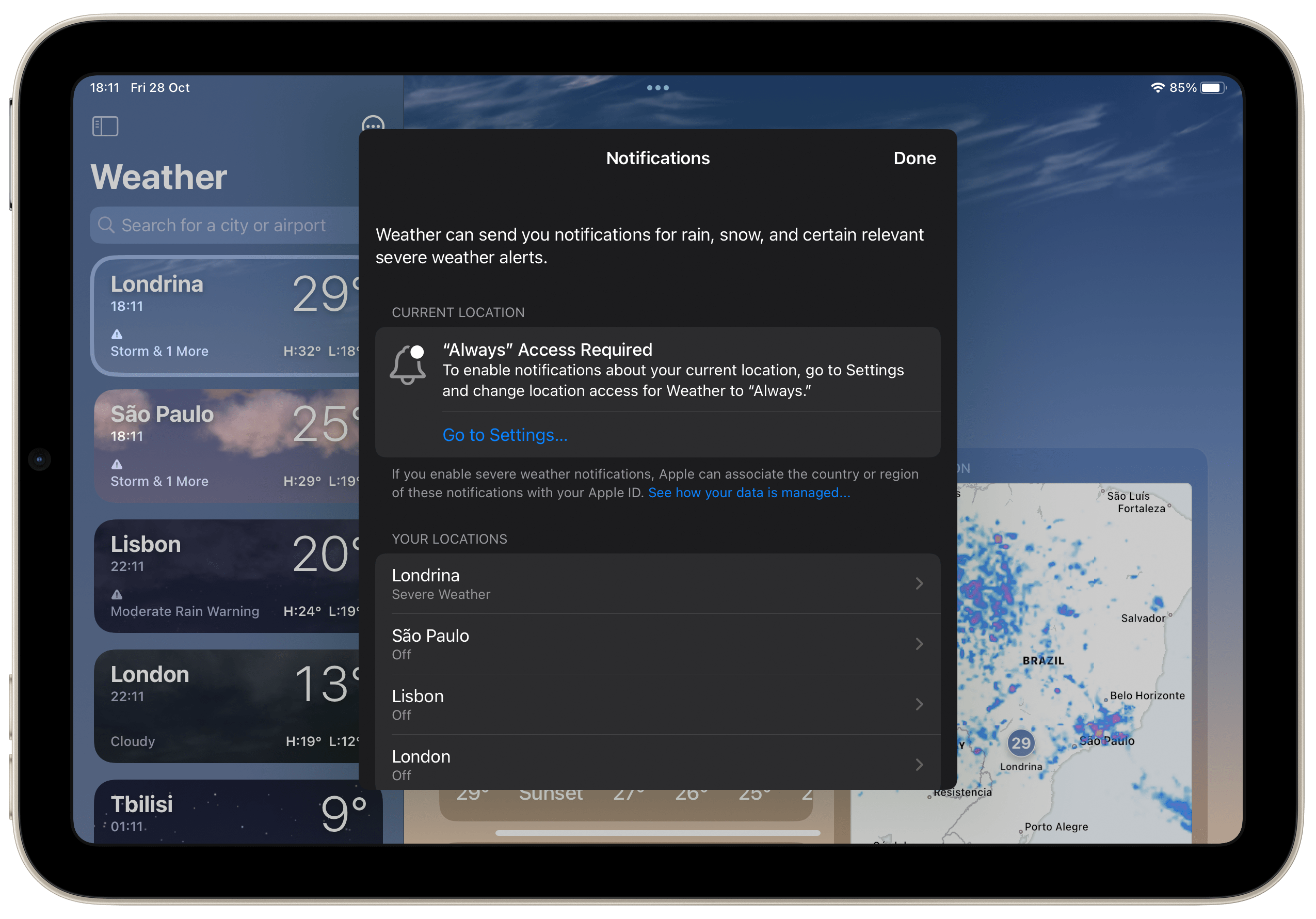 Te mostramos cómo usar todas las funciones de la nueva aplicación Weather para iPad en iPadOS 16.