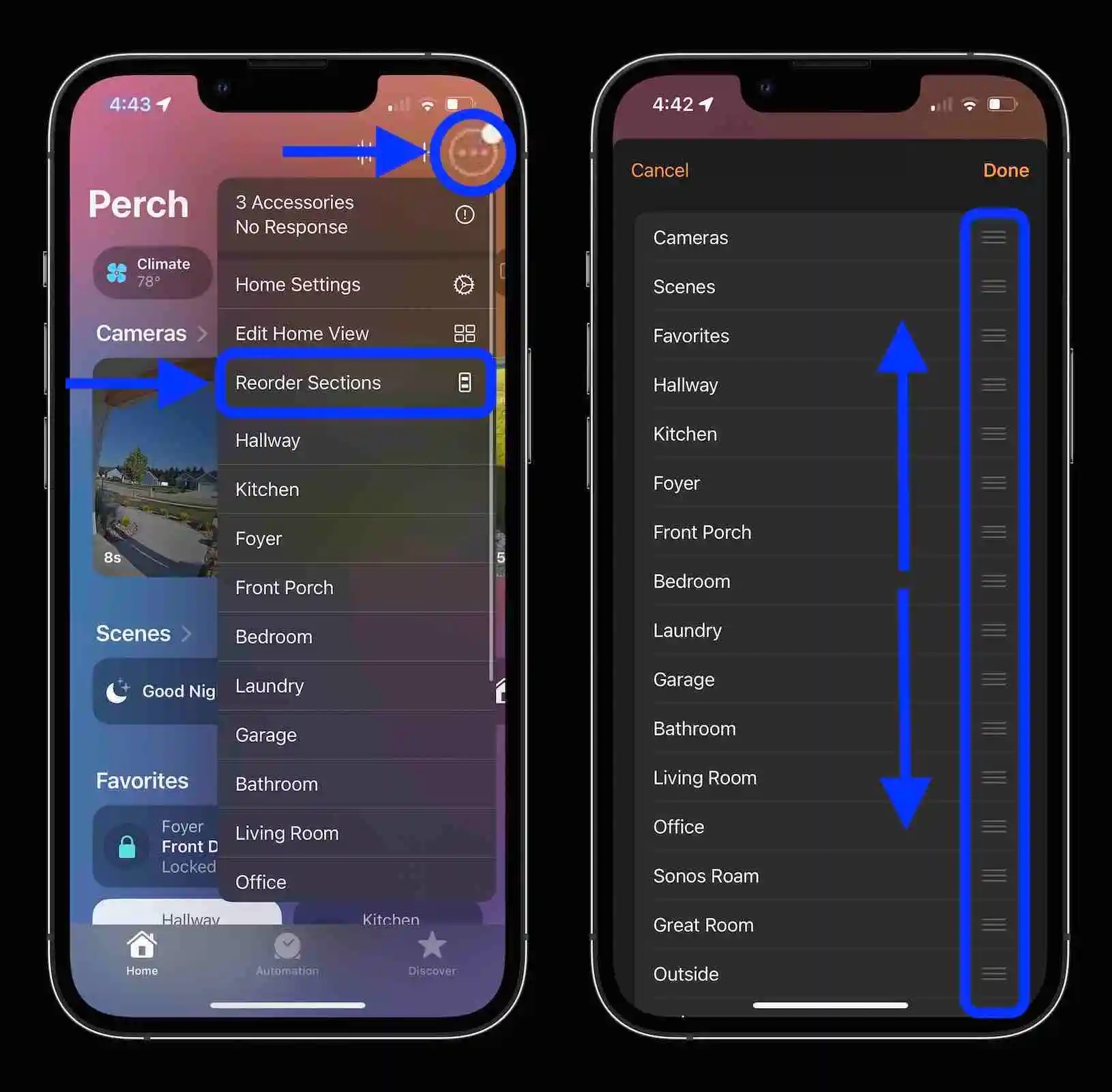 Reorder Home app rooms and sections in iOS 16 walkthrough