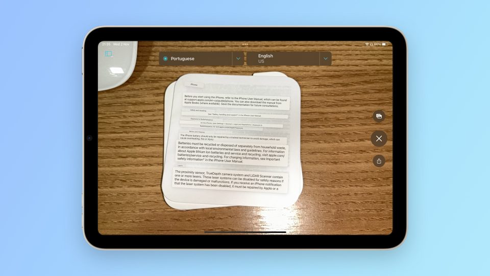 How to translate text using the camera on your iPad with iPadOS 16