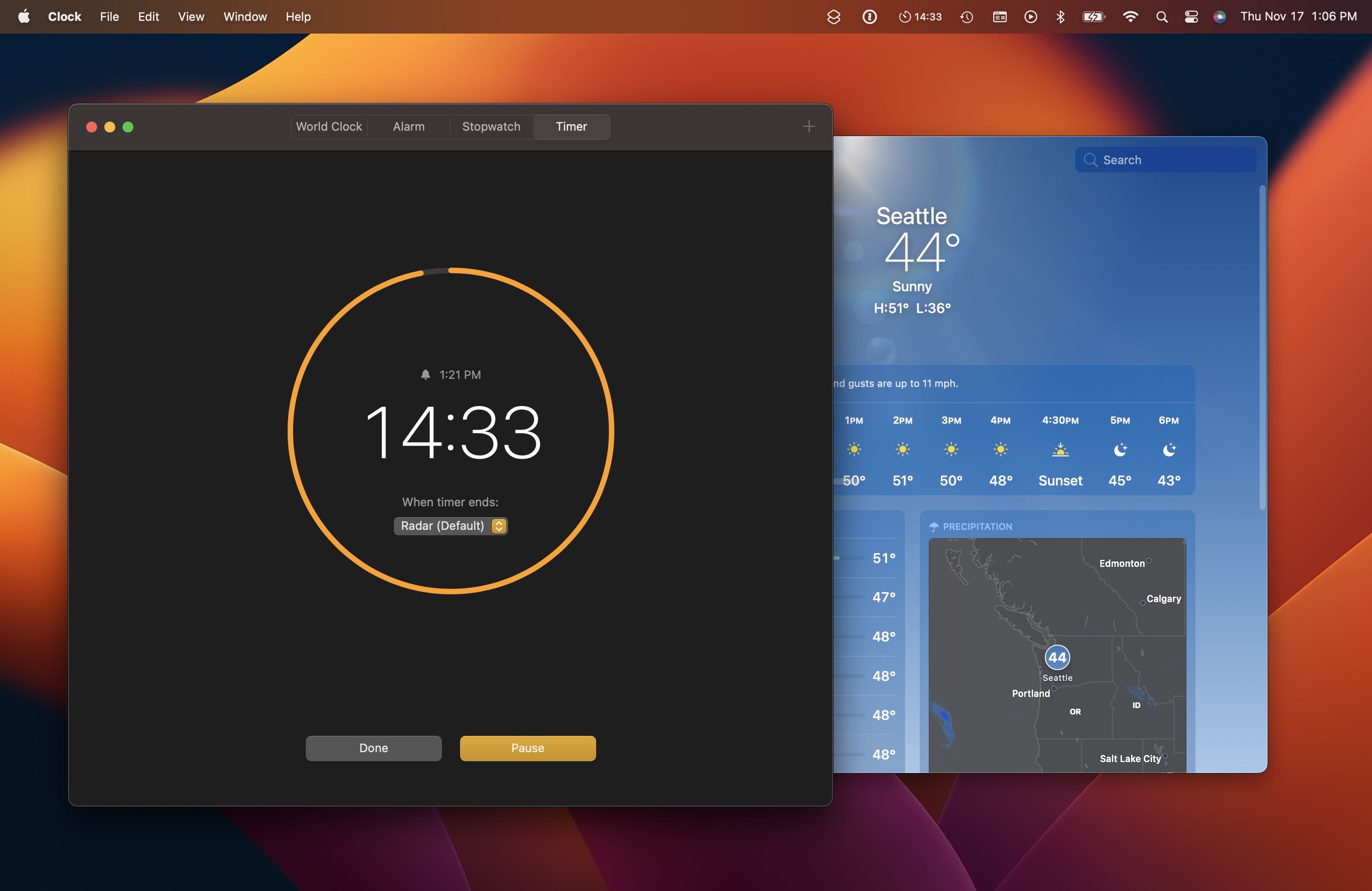 Clock and Weather app on macOS Ventura functionality
