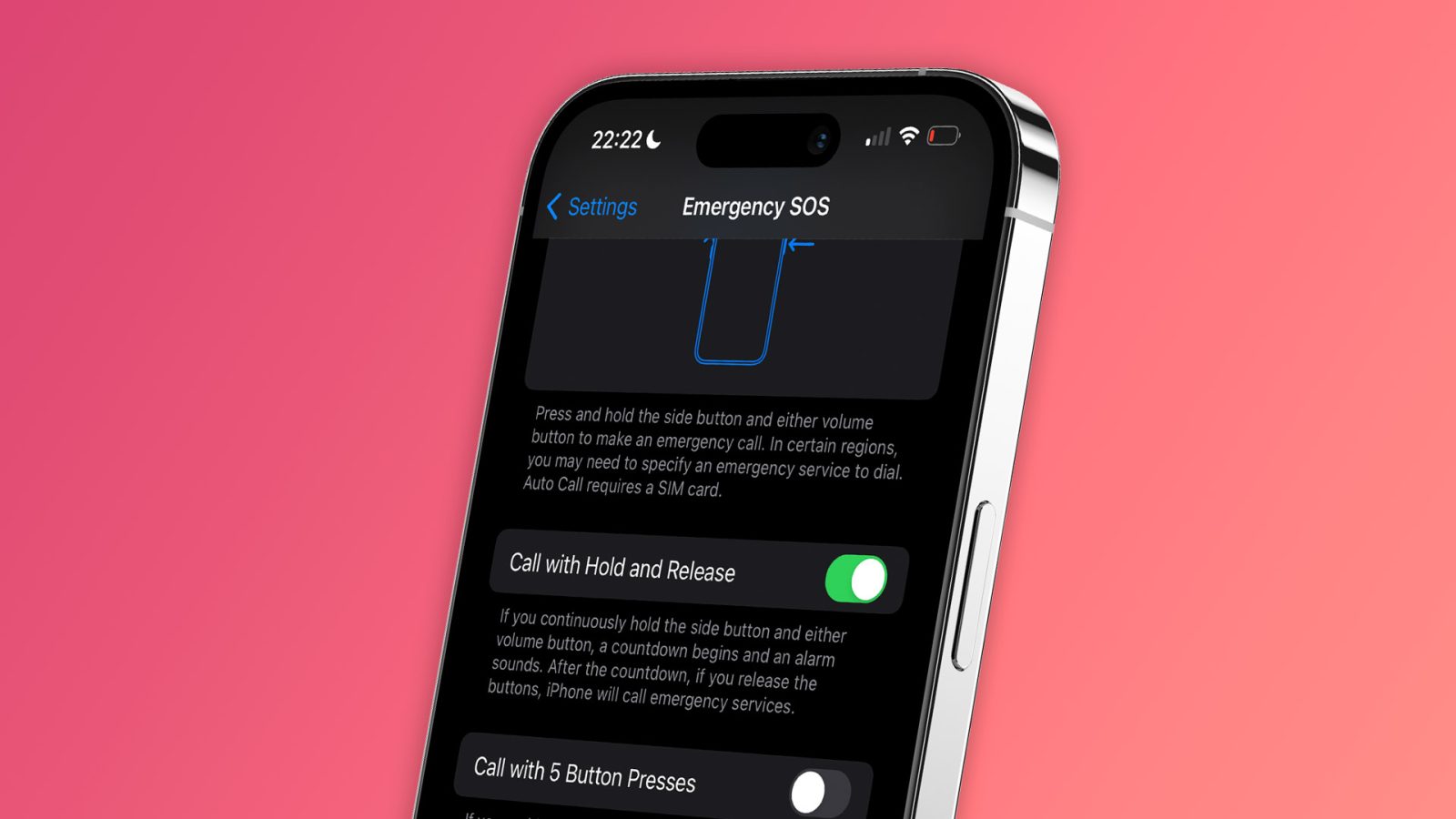 iOS 16.3 beta slightly changes the behavior of the 'Call with Hold' option for Emergency SOS