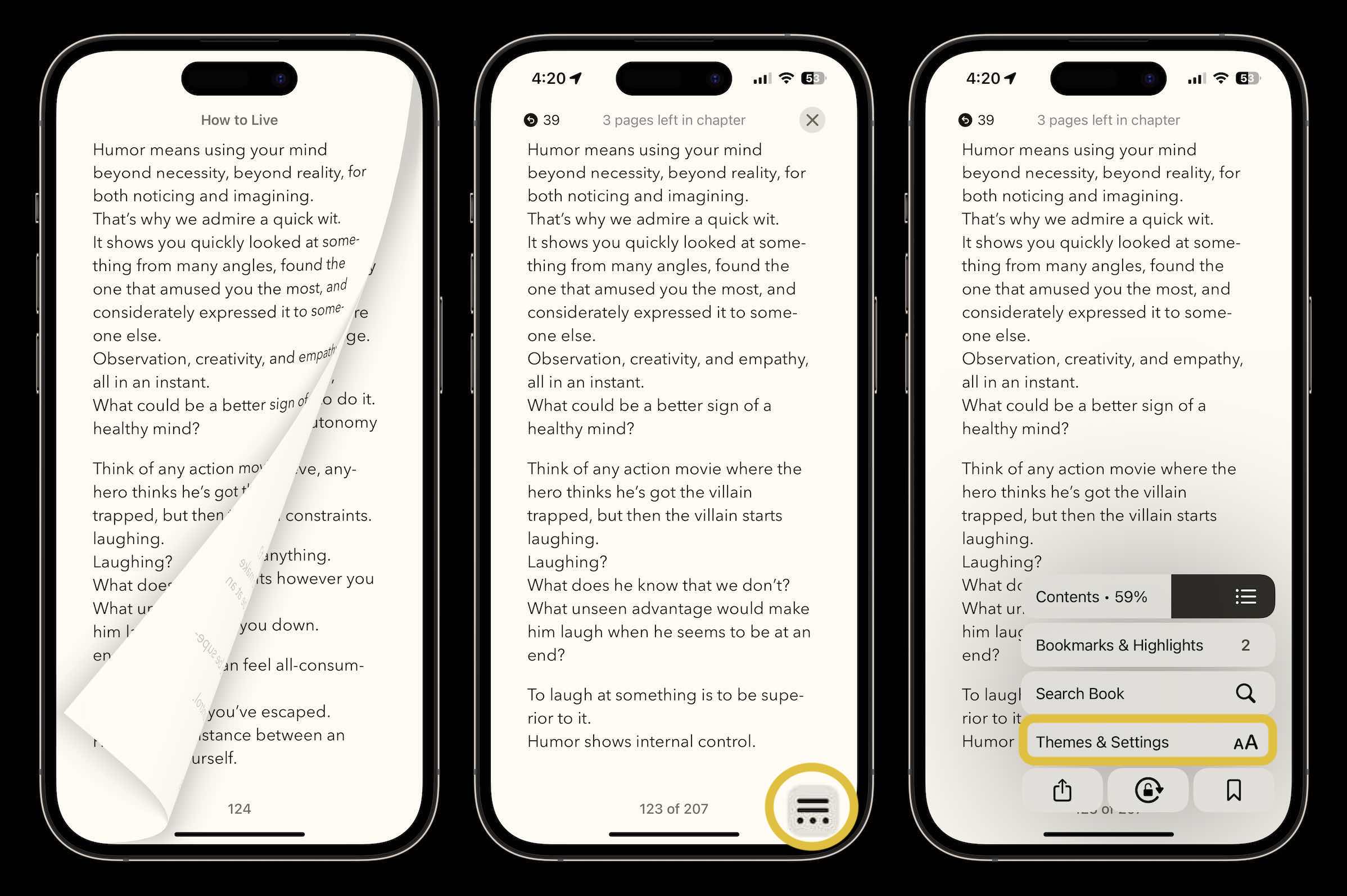 Sayfa çevirme efektini değiştirme Apple Books 1