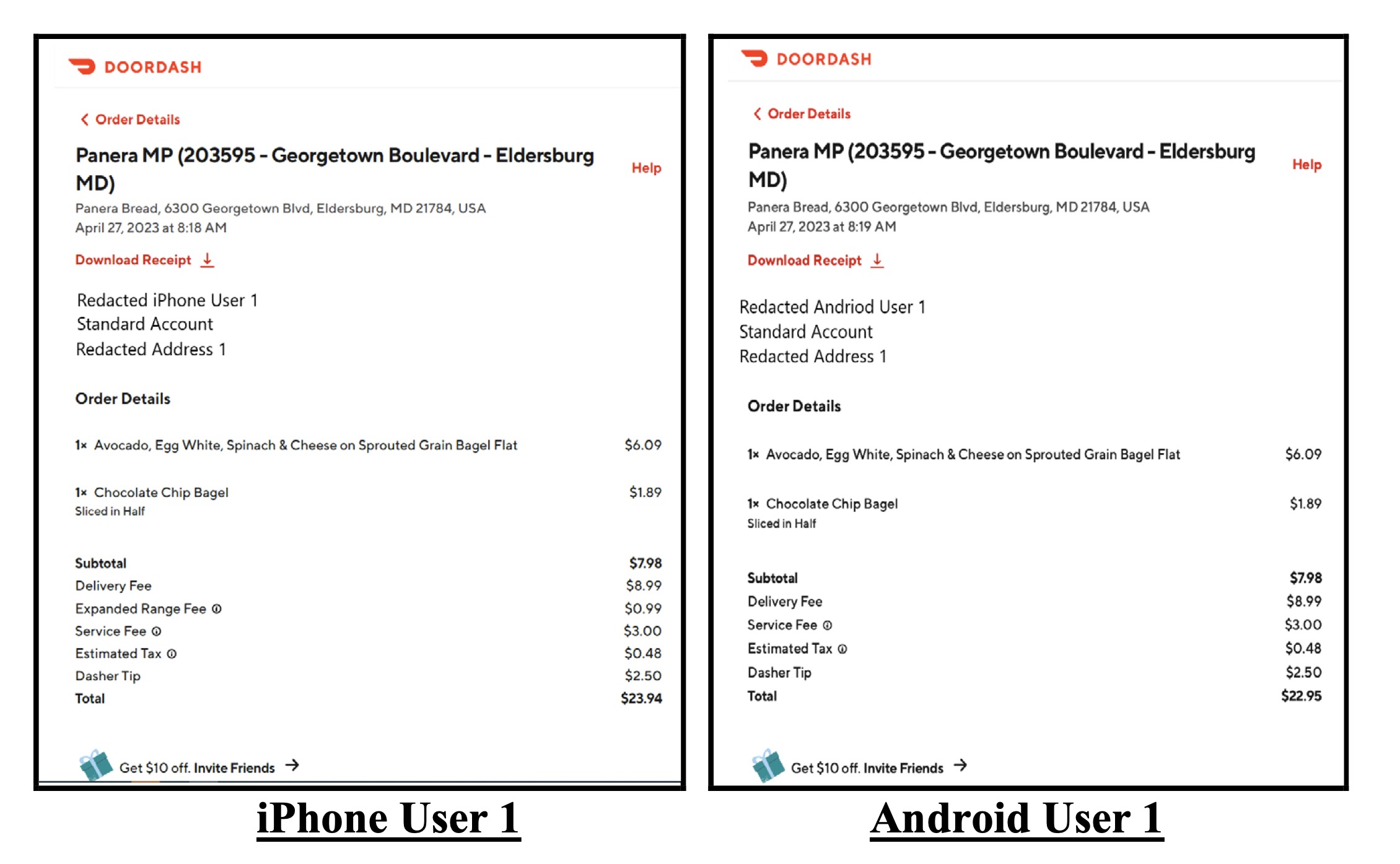 Does DoorDash charge iPhone users more than Android users?