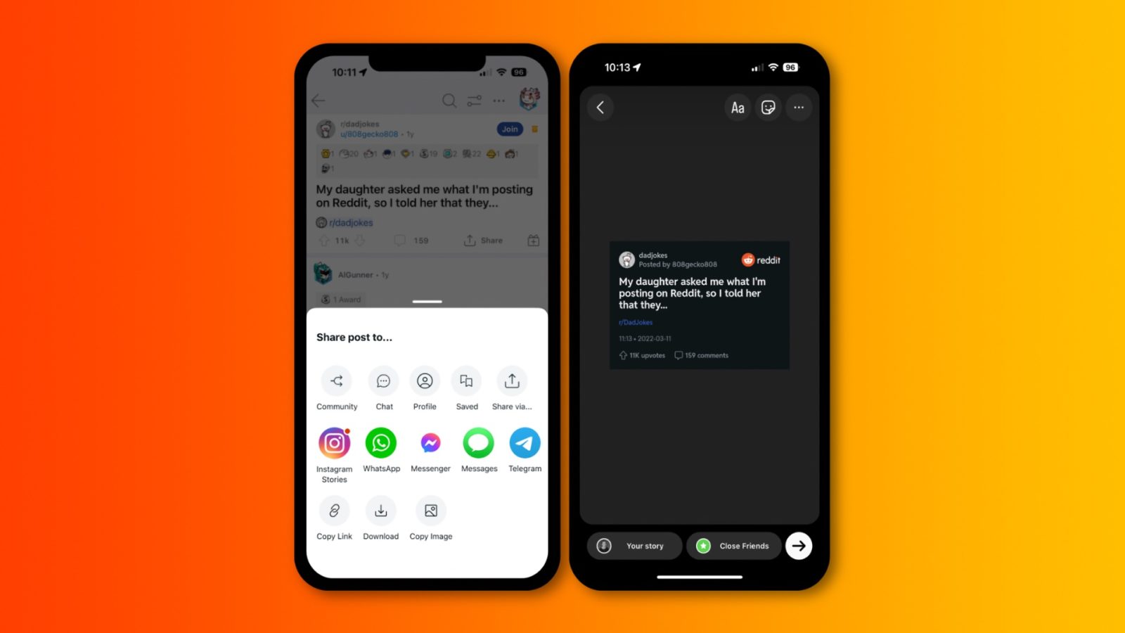 Reddit adds rich previews for links shared in iMessage and Instagram Stories integration