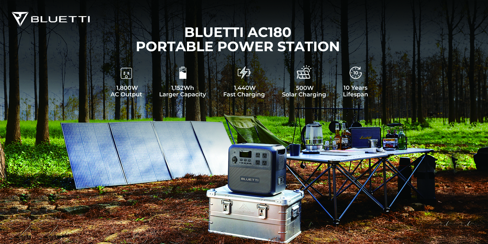 BLUETTI AC180 Solar Portable Power Station, 1,800W 1,152Wh
