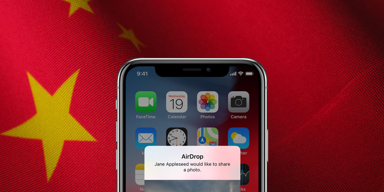 Chinese government still afraid of AirDrop use | Screenshot with Chinese flag