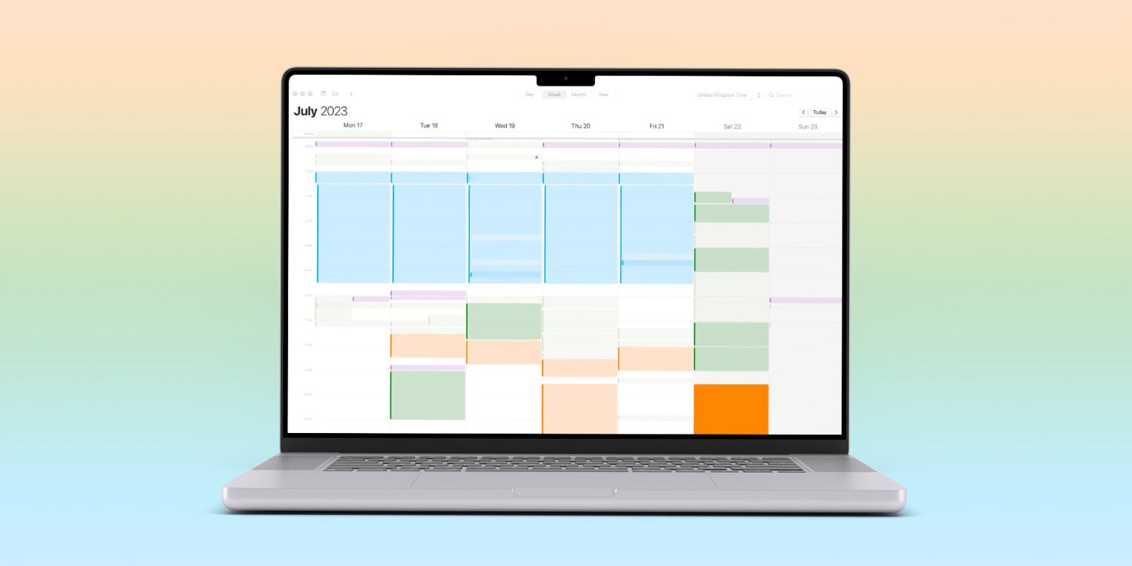 Kehidupan kerja semuanya seimbang |  Tangkapan layar kalender berkode warna berpiksel