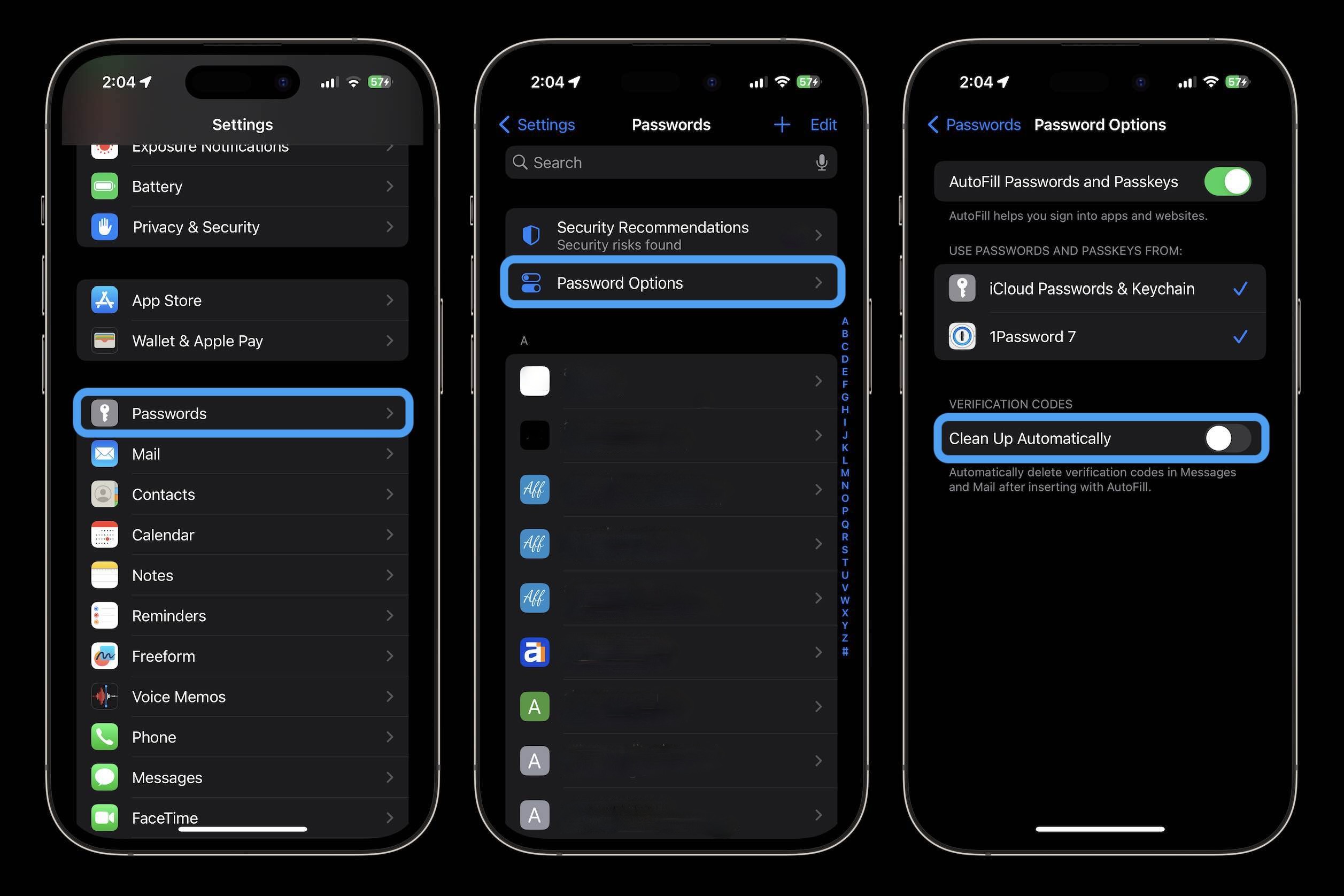 Comment supprimer automatiquement les codes de vérification iPhone iOS 17 1