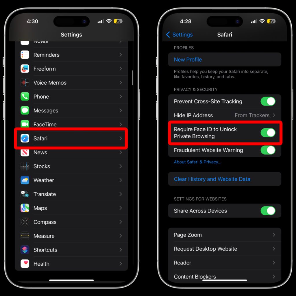 iOS 17 security feature that requires Face ID to unlock private browsing on iPhone