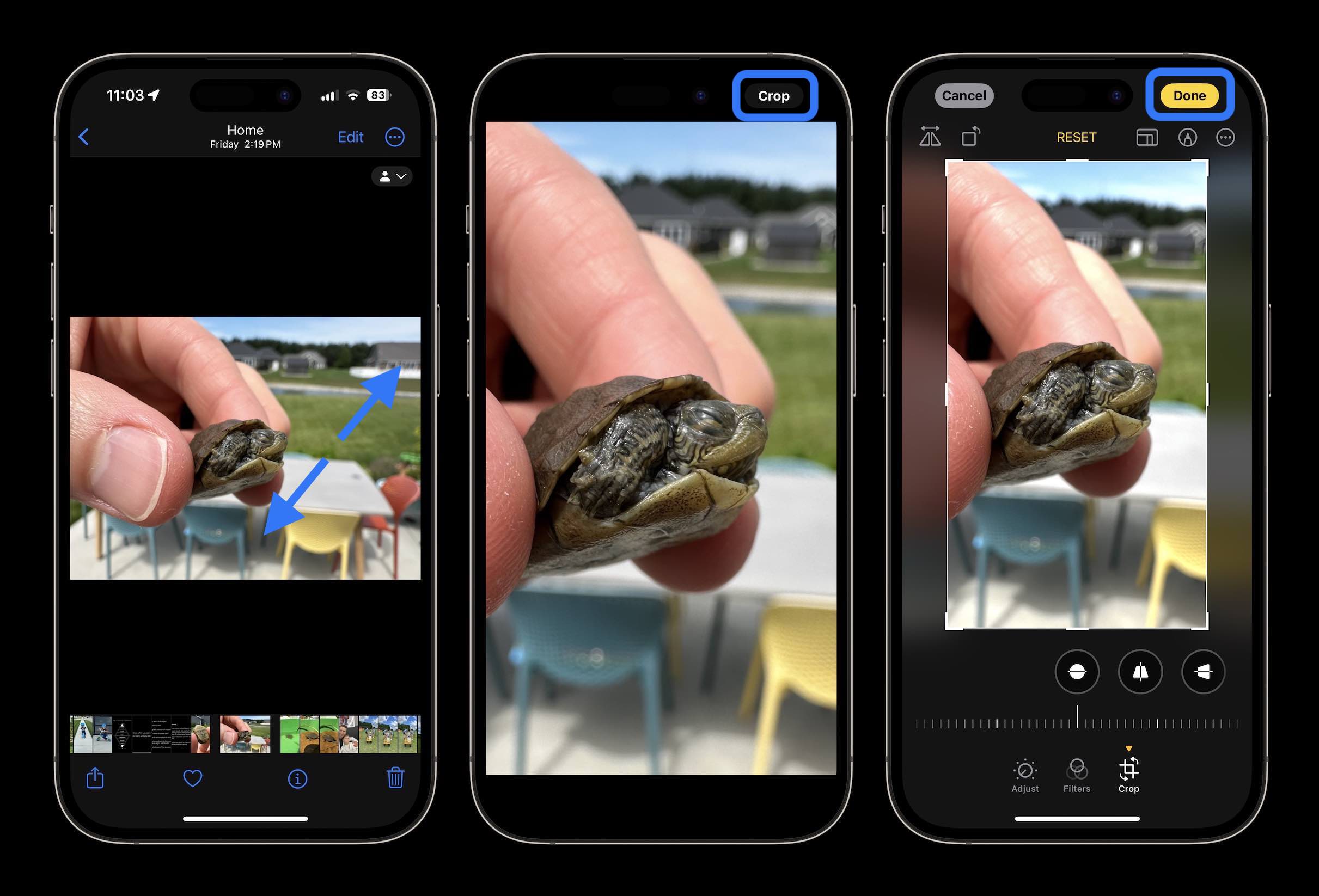 how to use quick crop on iPhone Photos app iOS 17 1