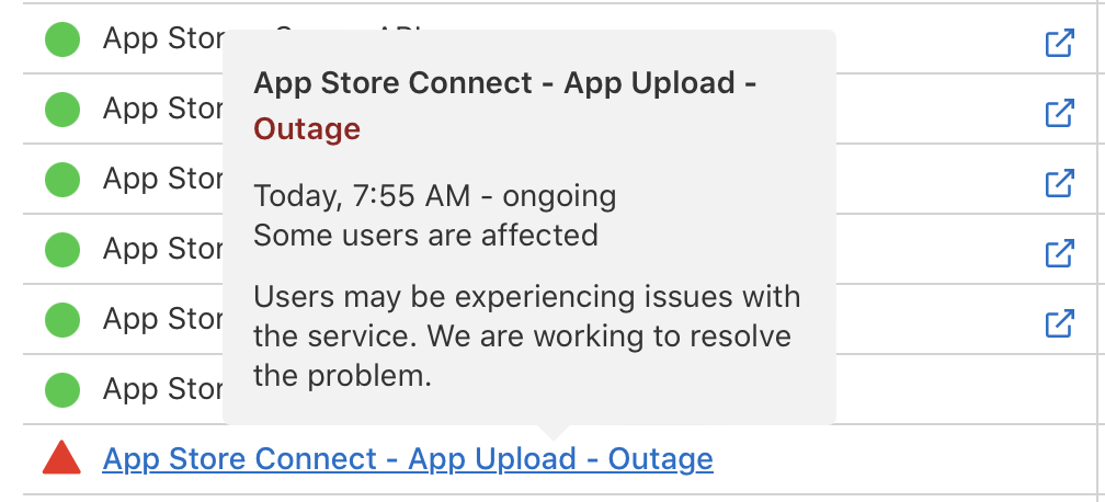 Interrupção do App Store Connect