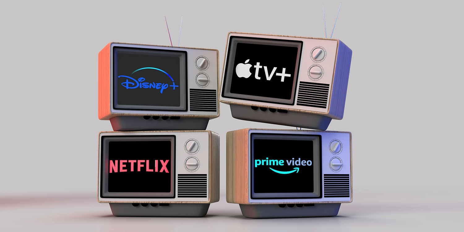 Streaming TV costs | Old-fashioned TVs with streaming company logos